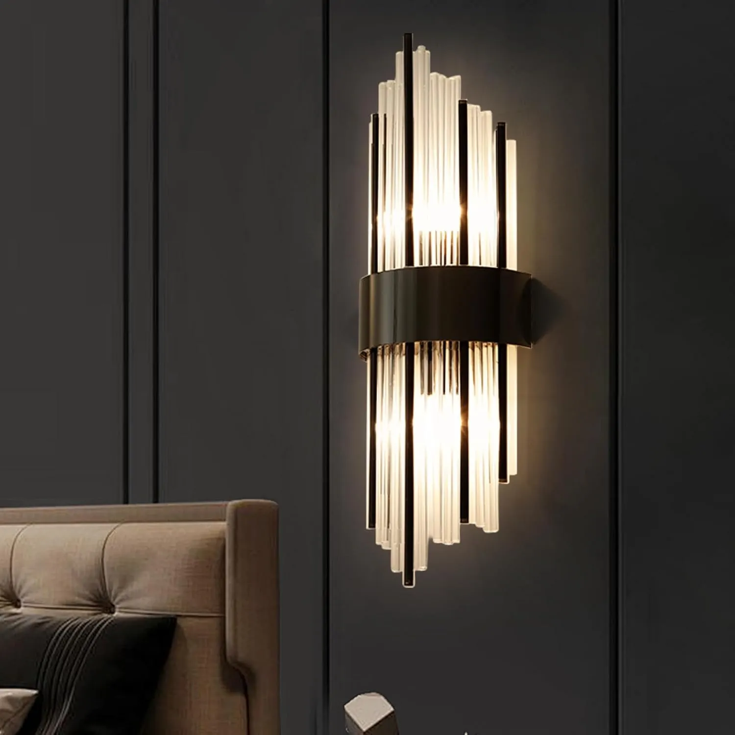 Aplique de pared varillas de cristal grande, Plateado (18*46cm)