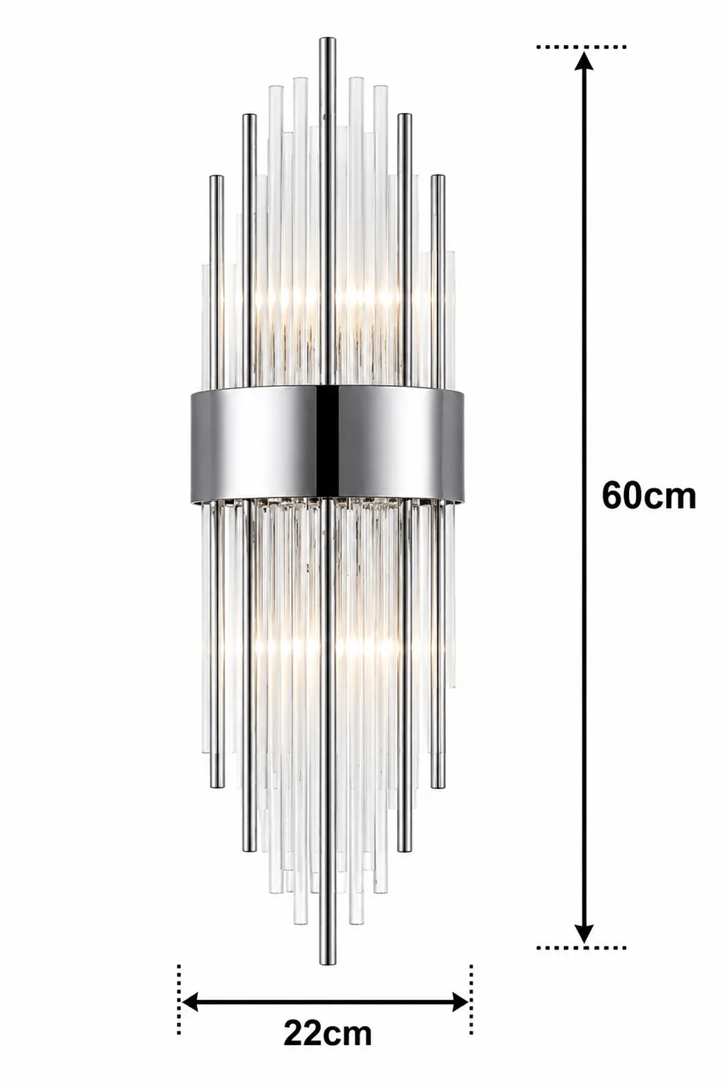 Aplique de pared varillas de cristal pequeño, Plateado (22*60cm) (Foco E14*2 no incluye)