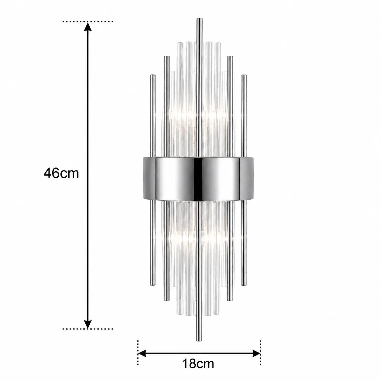 Aplique de pared varillas de cristal grande, Plateado (18*46cm) (Foco E14*2 no incluye)