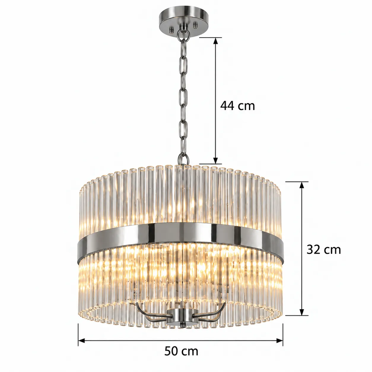 Lámpara colgante tambor acanalado, Blanco y plateado (50*54cm) (4 focos E14 no incluidos)