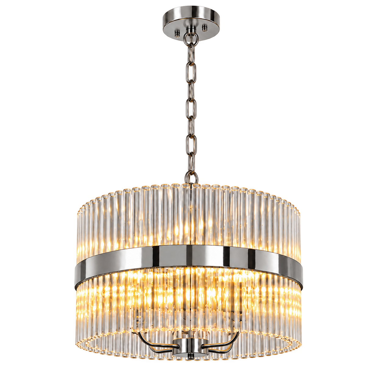 Lámpara colgante tambor acanalado, Blanco y plateado (50*54cm) (4 focos E14 no incluidos)