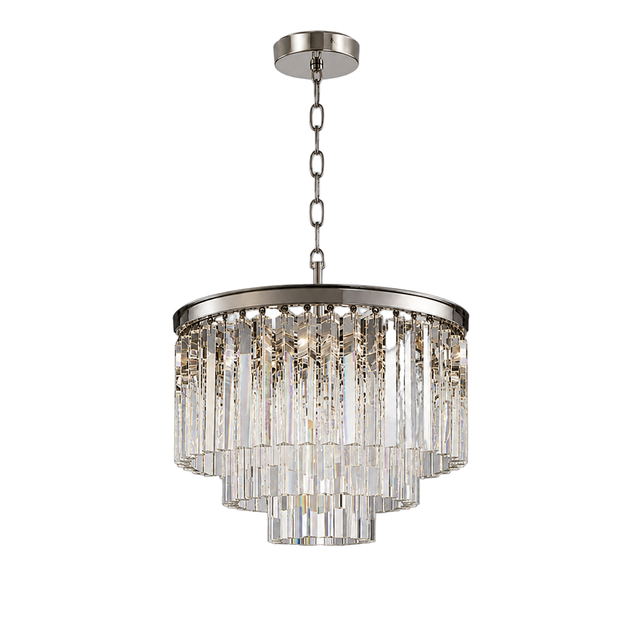 Lámpara colgante redonda niveles de cristal, Plateado (40*43*Regula 51cm) (3 focos E14 no incluidos)