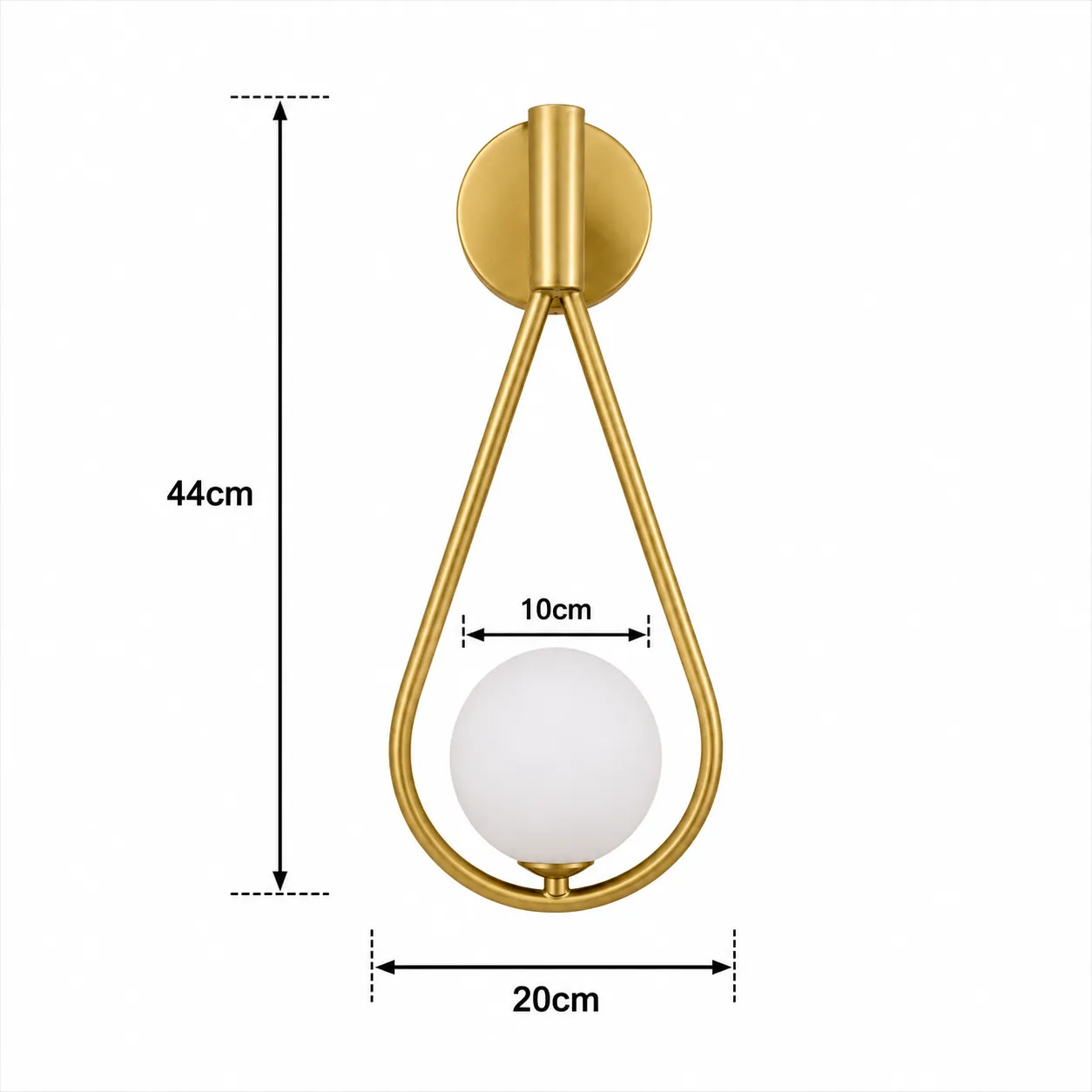 Aplique de pared gota con esfera, Dorado (20*44cm)