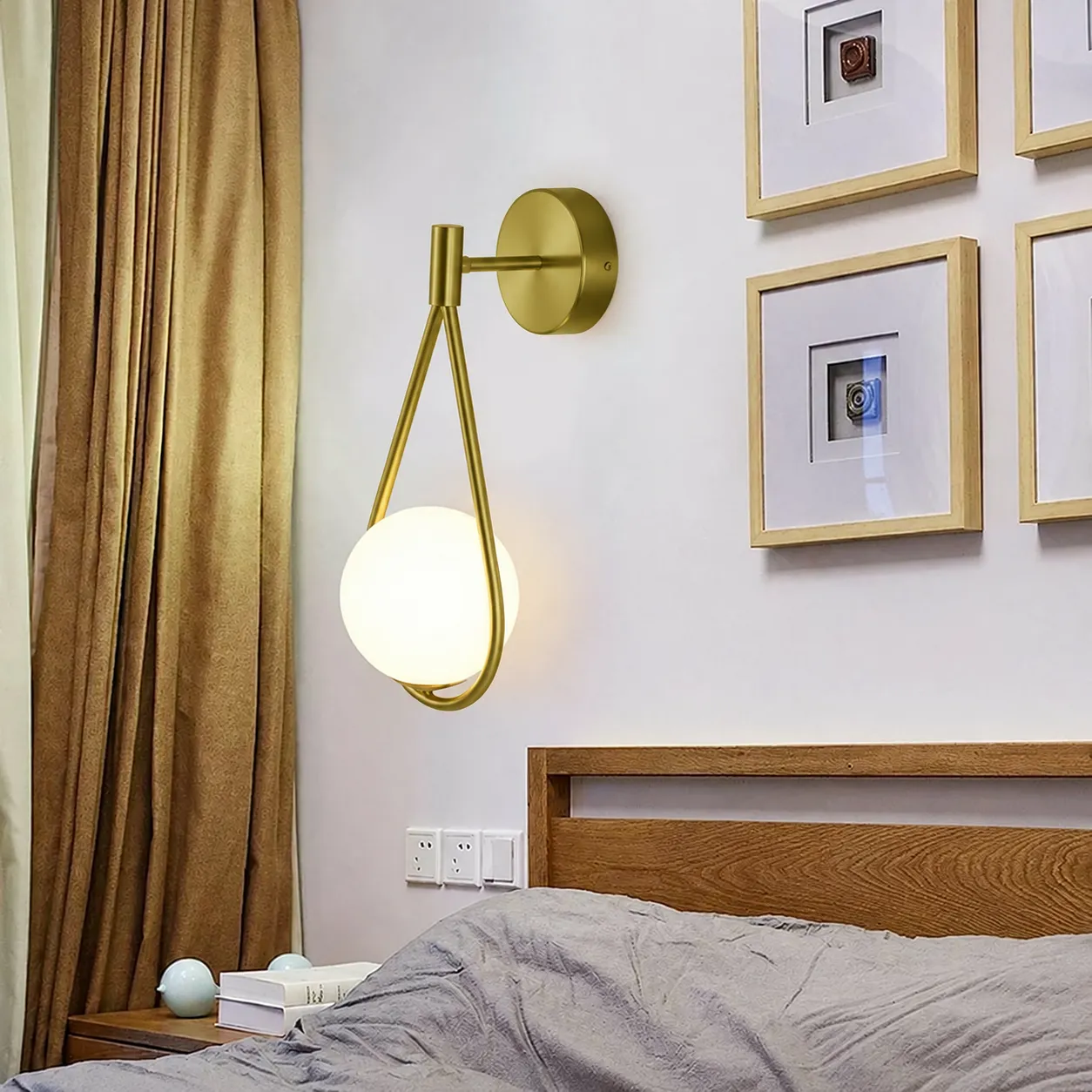 Aplique de pared gota con esfera, Dorado (20*44cm) (1 foco G9 no incluido)