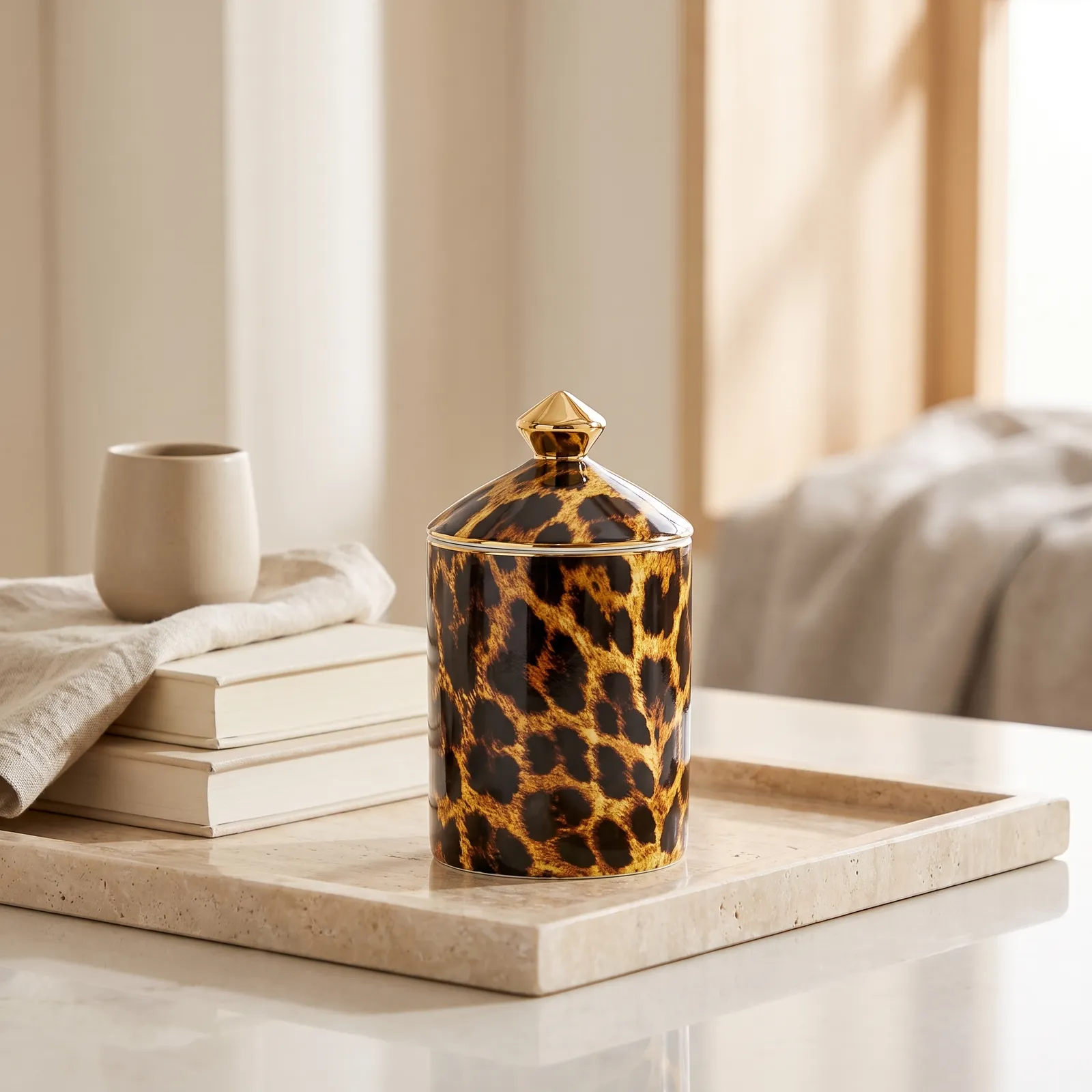 Vela aromática vainilla animal print leopardo, Café (9*16cm)