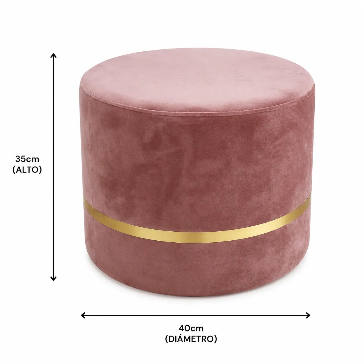 Pouf de terciopelo con ribete, Rosa antiguo (40*40*35cm)