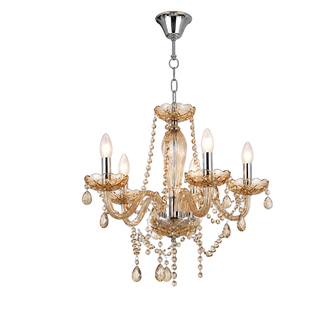 Candelabro colgante de cristal 3 brazos, Ámbar (50*53cm) (3 focos E14 no incluidos)