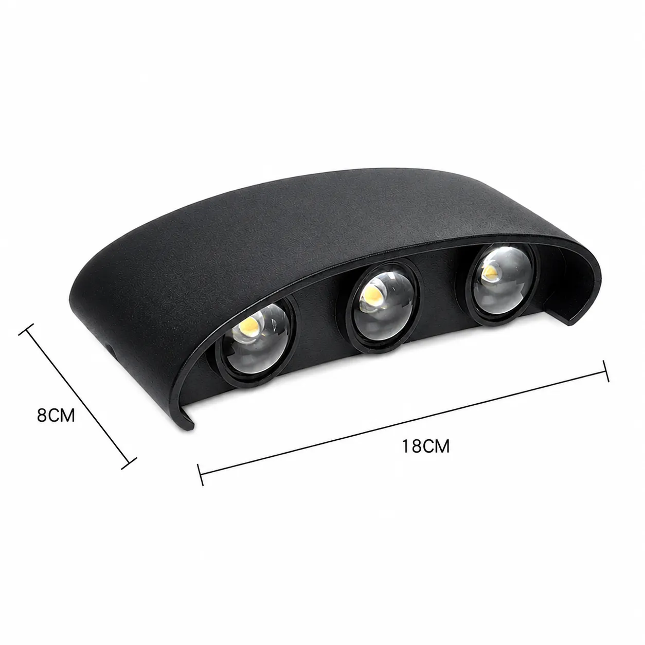 Aplique de pared rectangular doble haz, Negro (18*8cm) (Circuito LED integrado, temperatura de luz: cálida 3000K, vida útil 25000 horas)