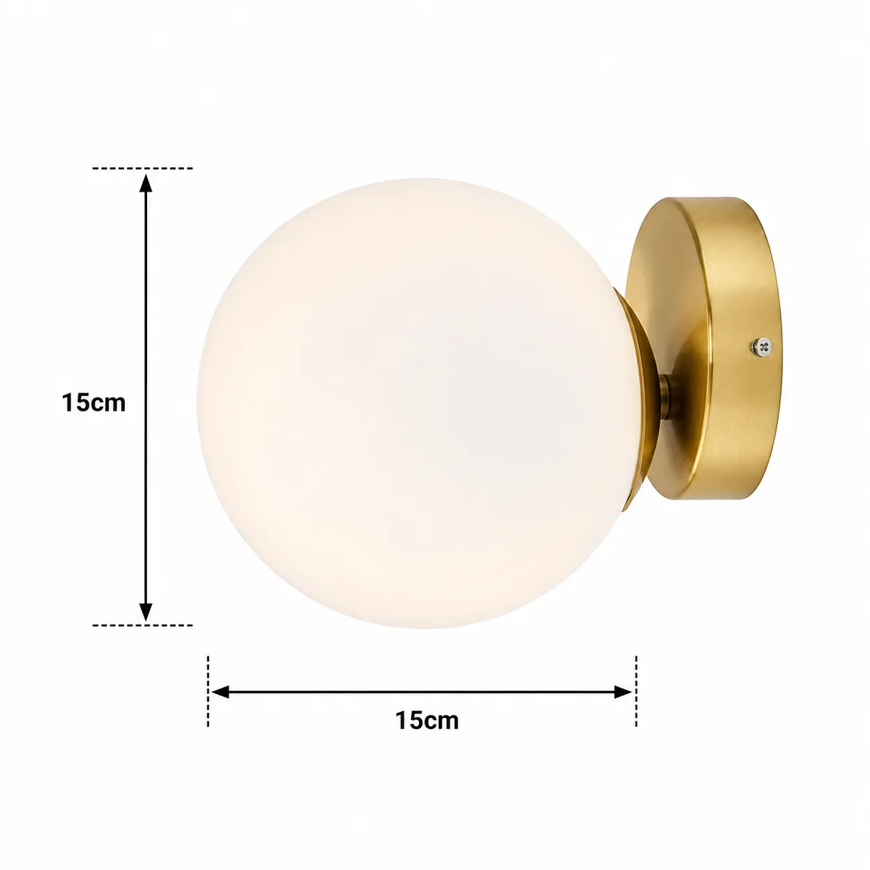 Aplique de pared esfera opalina corto, Dorado (15cm)