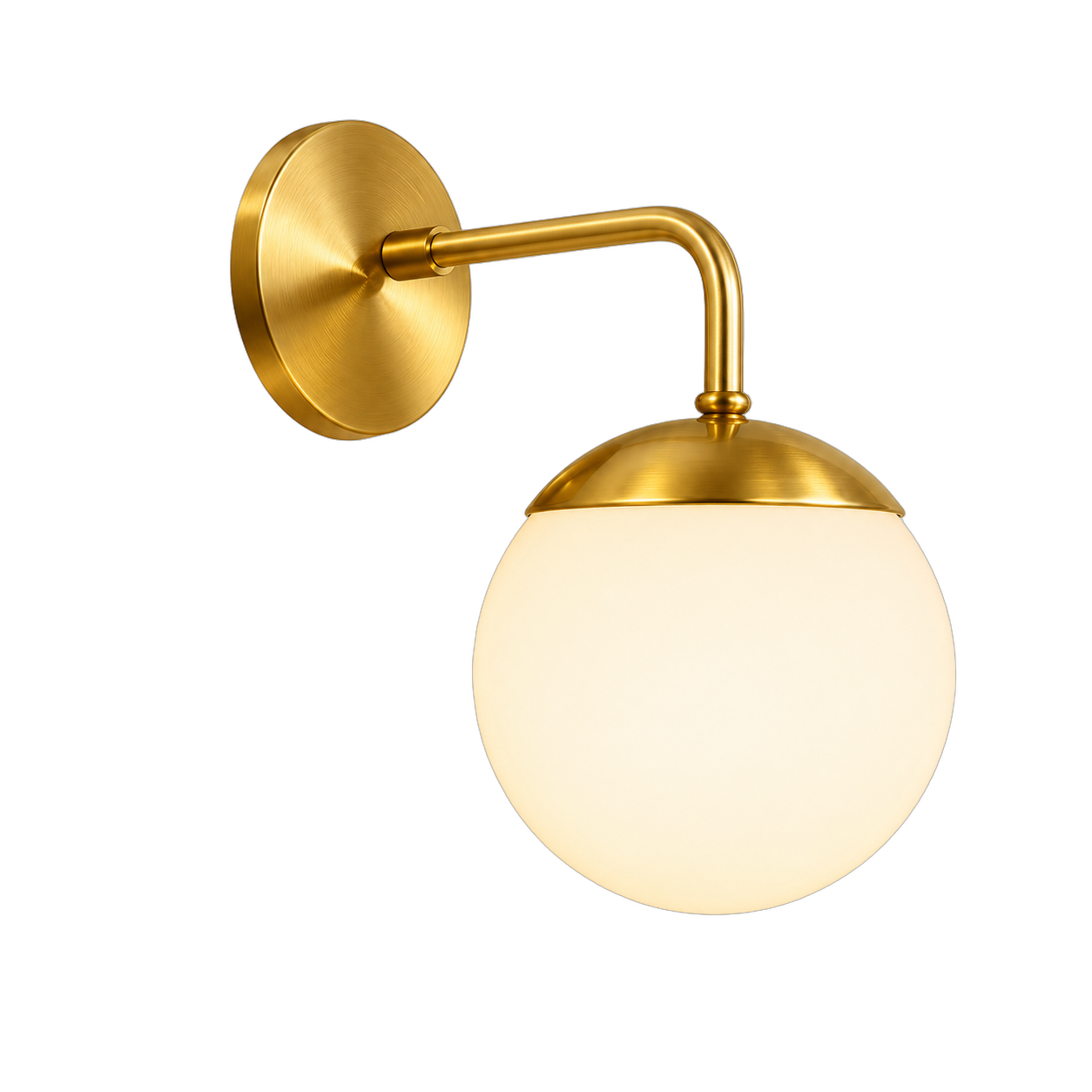 Aplique de pared esfera opalina con brazo curvo, Dorado (15*7*20cm) (1 foco E27BULB3000K no incluido)