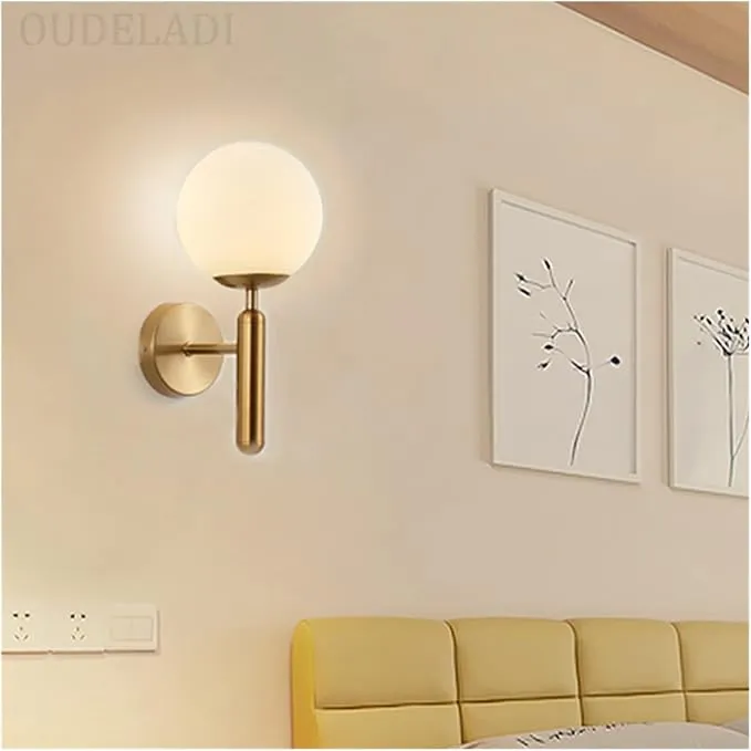 Aplique de pared esfera opalina, Dorado (15*13*32cm)