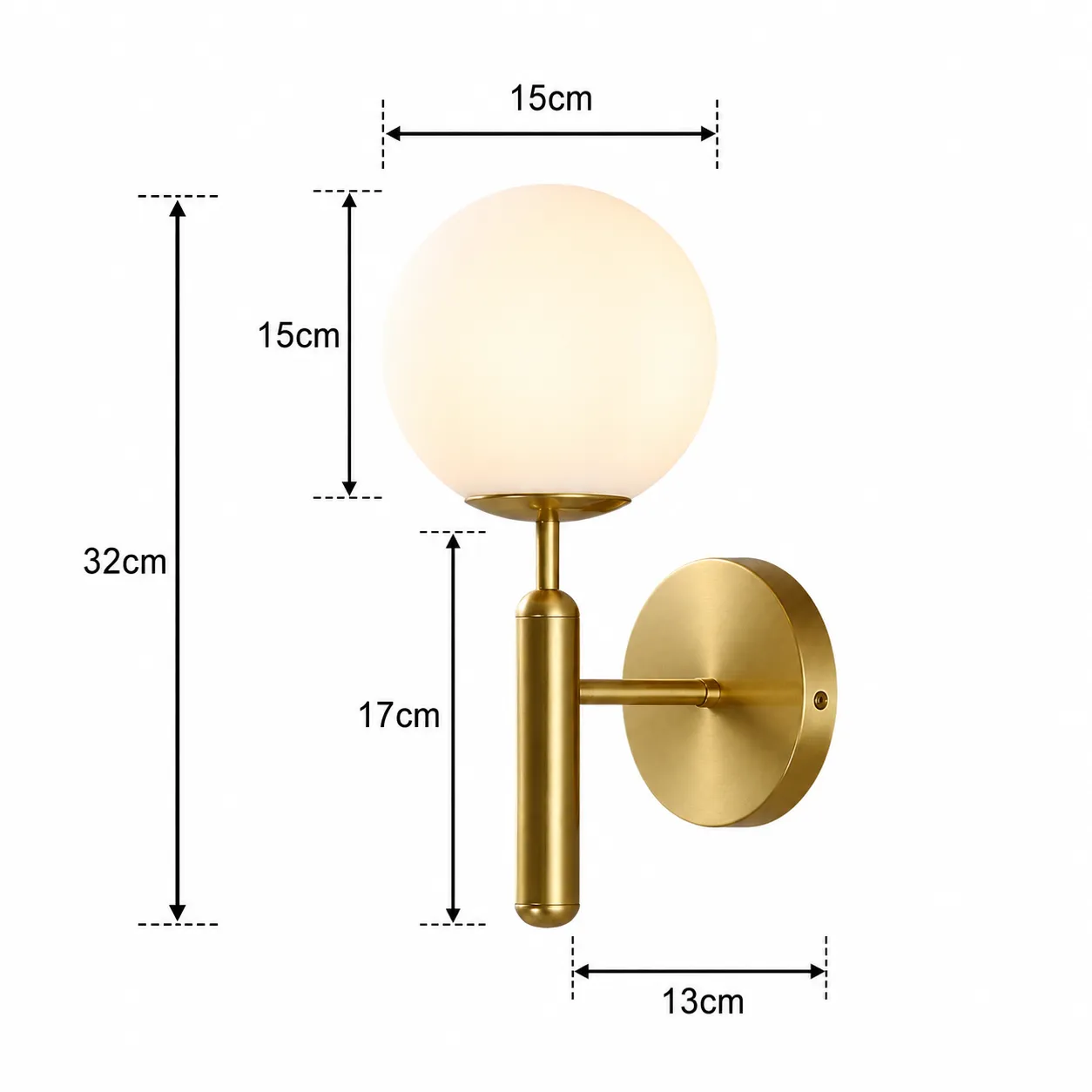 Aplique de pared esfera opalina, Dorado (15*13*32cm) (1 foco E27BULB3000K no incluido)