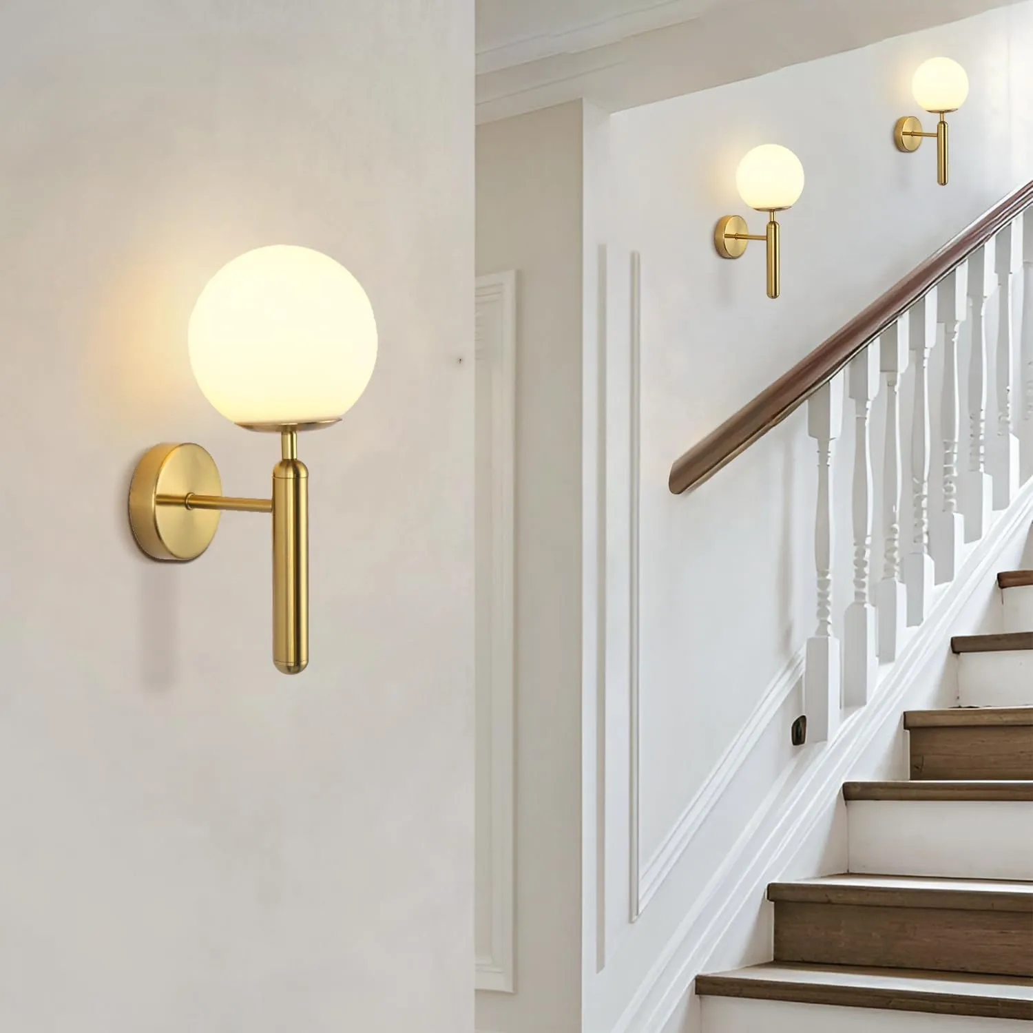 Aplique de pared esfera opalina, Dorado (15*13*32cm) (1 foco E27BULB3000K no incluido)