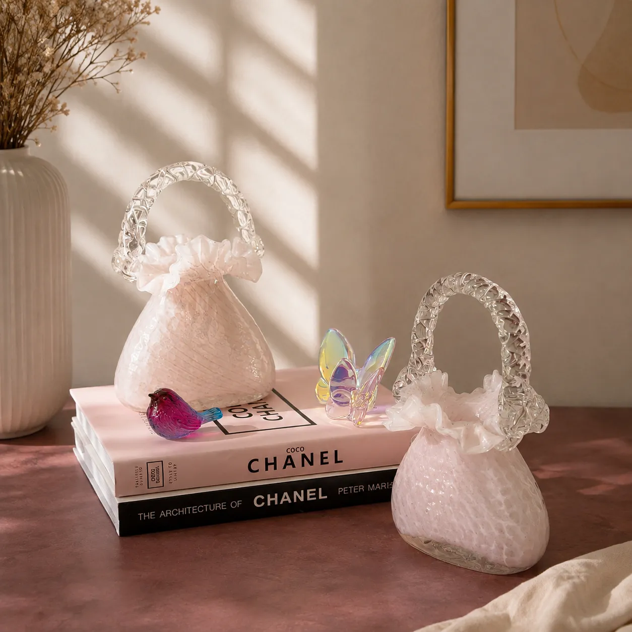 Jarrón de cristal de Murano bouquet cartera grande, Rosado (20*16*29cm)