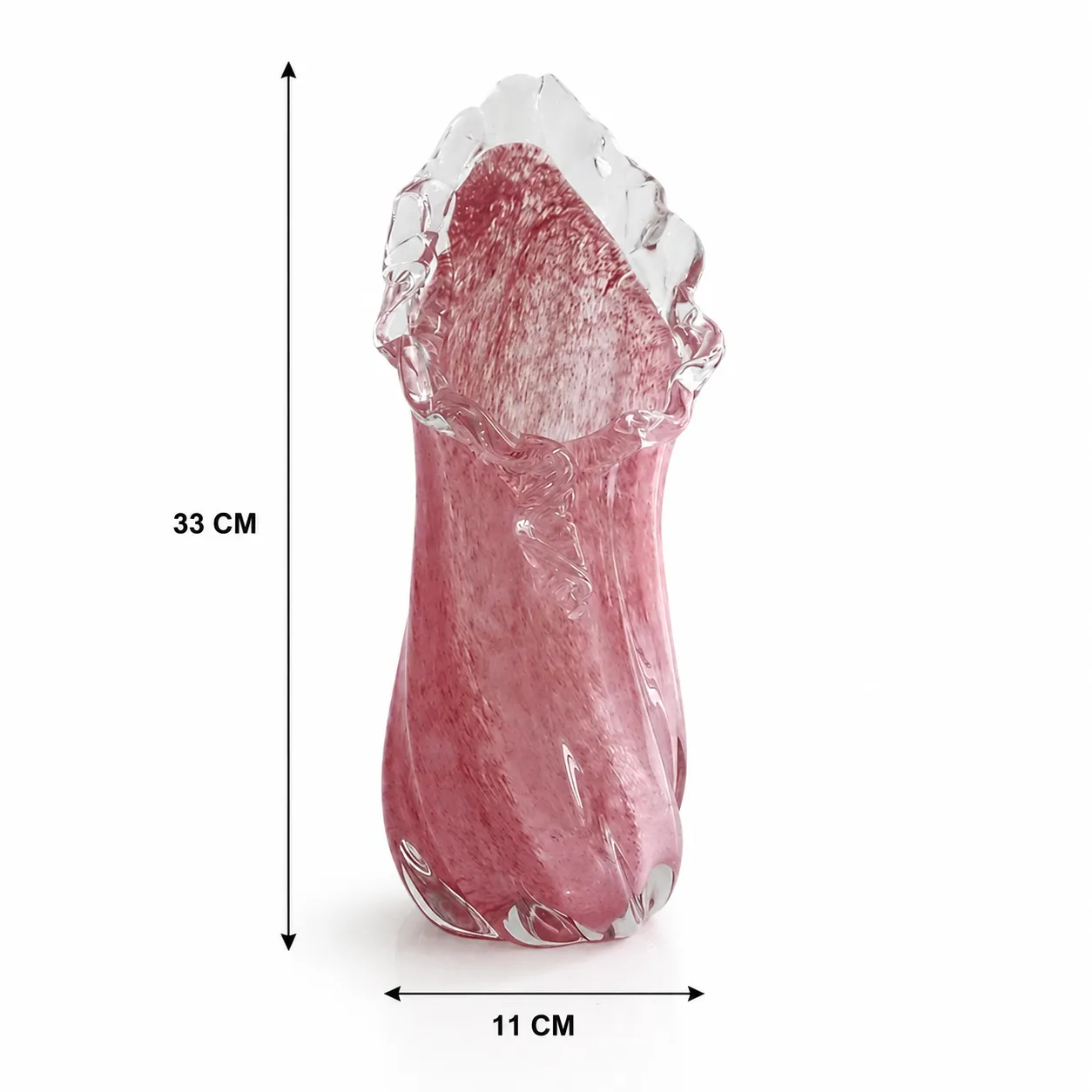 Jarrón de cristal de Murano orgánico pequeño, Rosado (11*11*33cm)