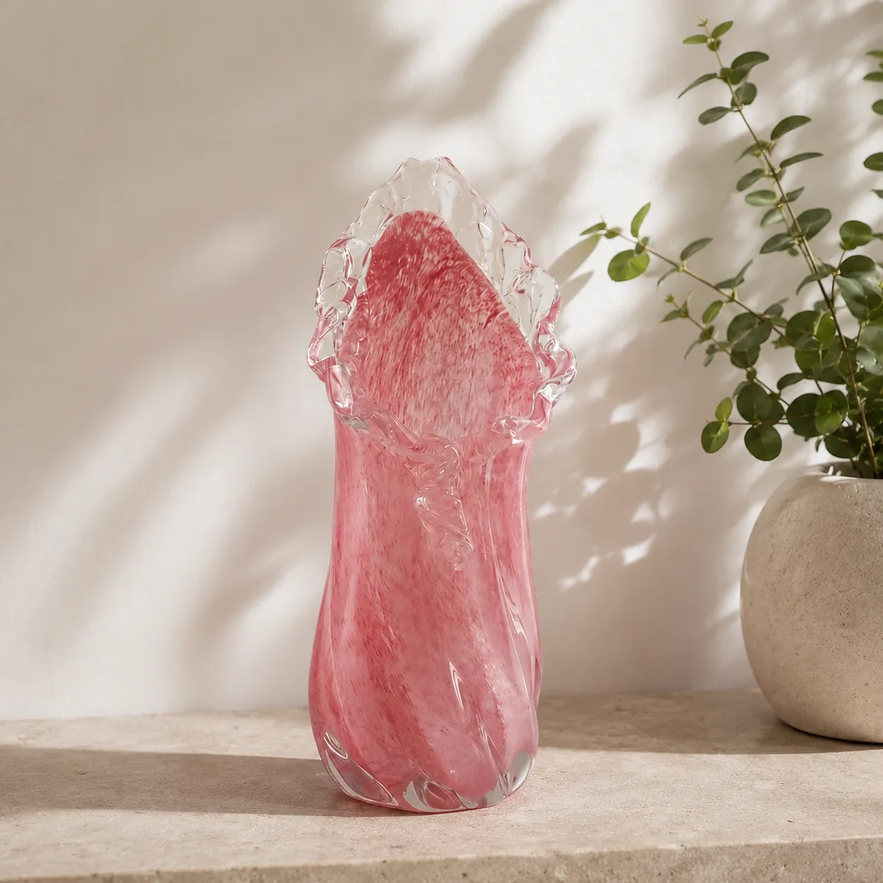 Jarrón de cristal de Murano orgánico pequeño, Rosado (11*11*33cm)
