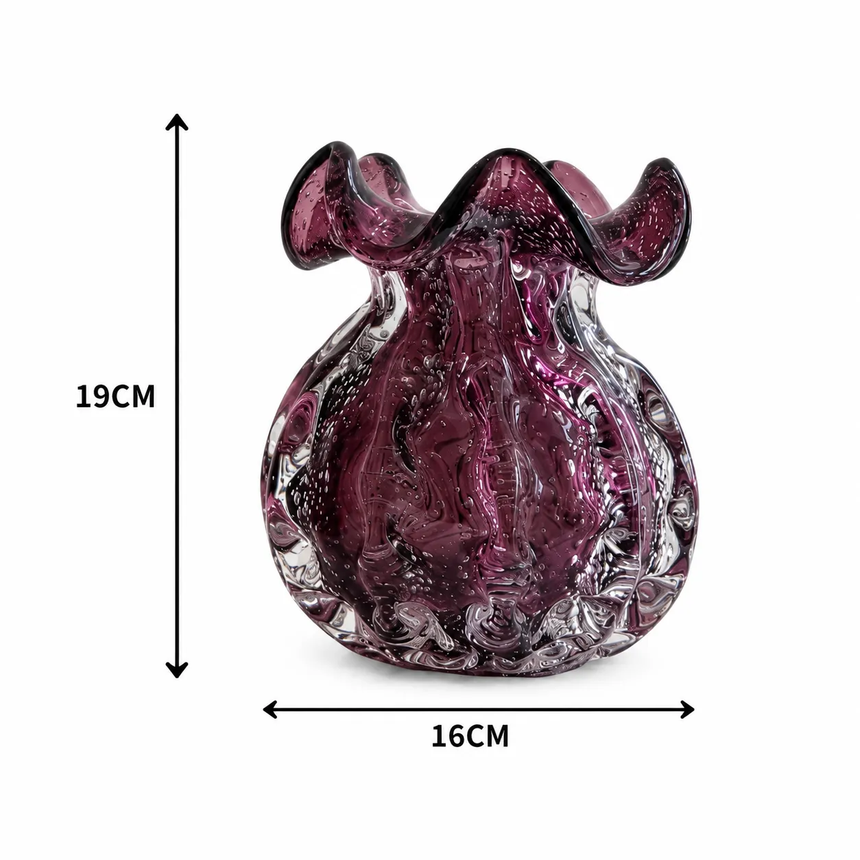 Jarrón de cristal de Murano orgánico pequeño, Ciruela (16*19cm)