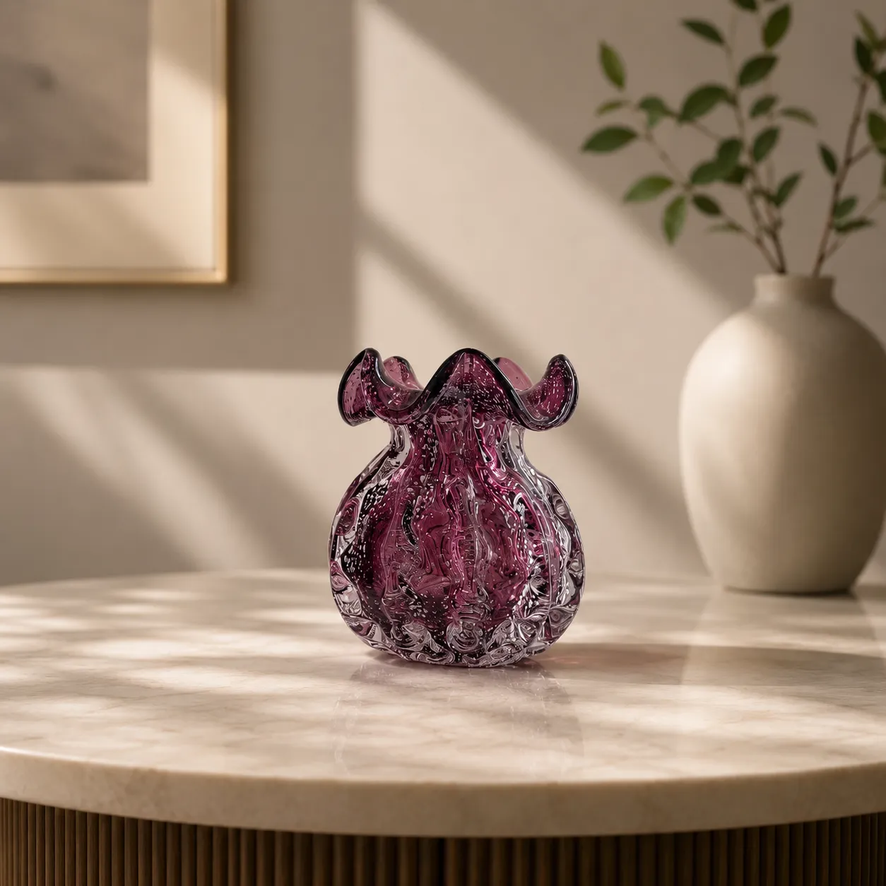 Jarrón de cristal de Murano orgánico pequeño, Ciruela (16*19cm)
