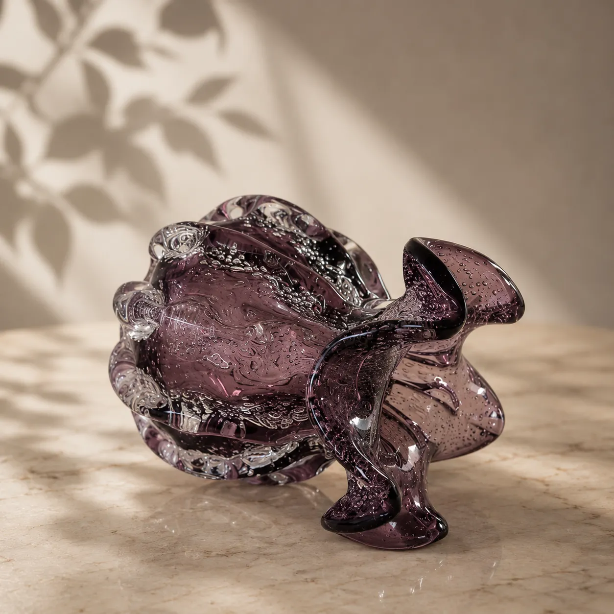 Jarrón de cristal de Murano orgánico pequeño, Ciruela (16*19cm)