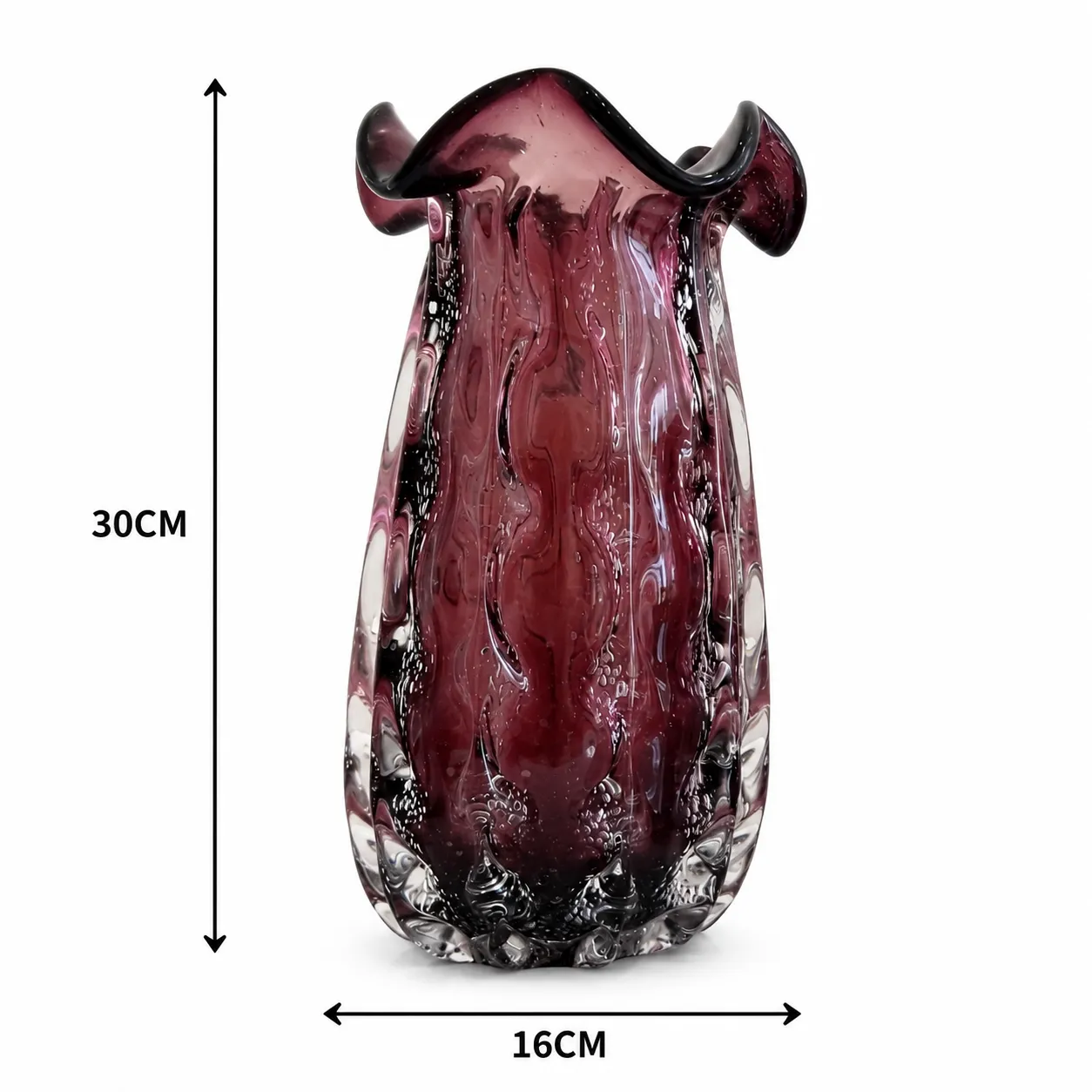 Jarrón de cristal de Murano orgánico grande, Ciruela (16*30cm)