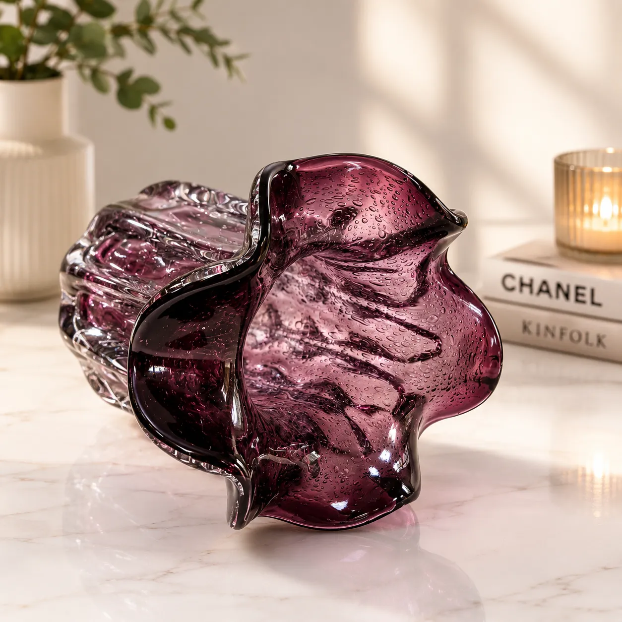 Jarrón de cristal de Murano orgánico grande, Ciruela (16*30cm)