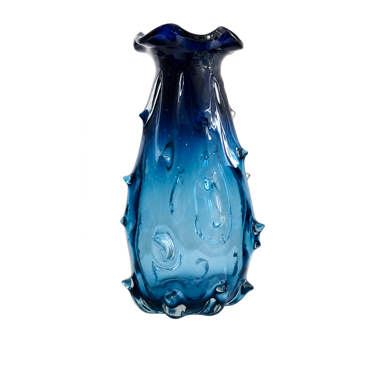 Jarrón de cristal de Murano ondulado grande, Azul (16*30cm)