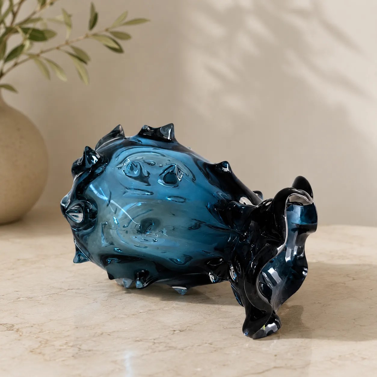 Jarrón de cristal de Murano ondulado mediano, Azul (16*22cm)