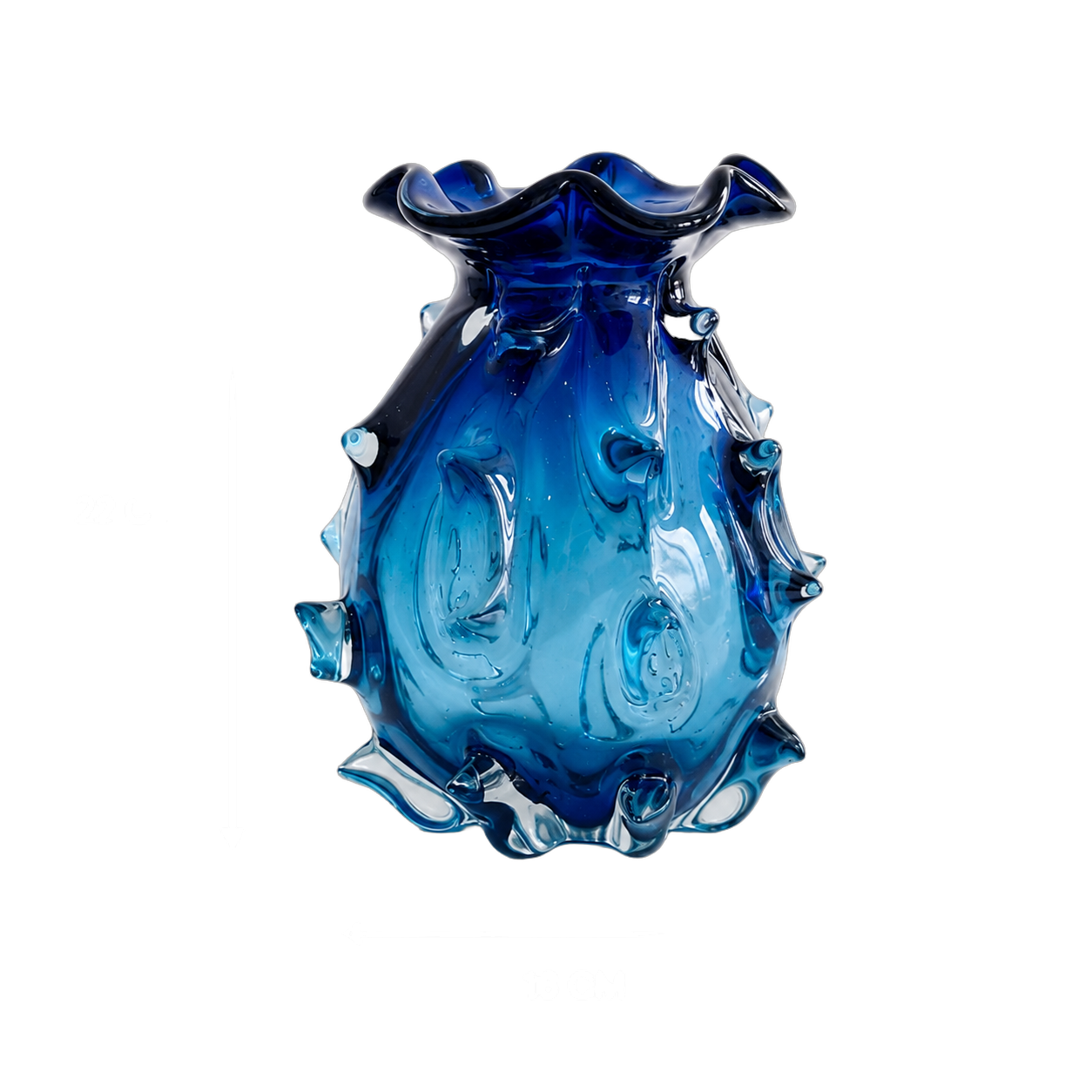 Jarrón de cristal de Murano ondulado mediano, Azul (16*22cm)