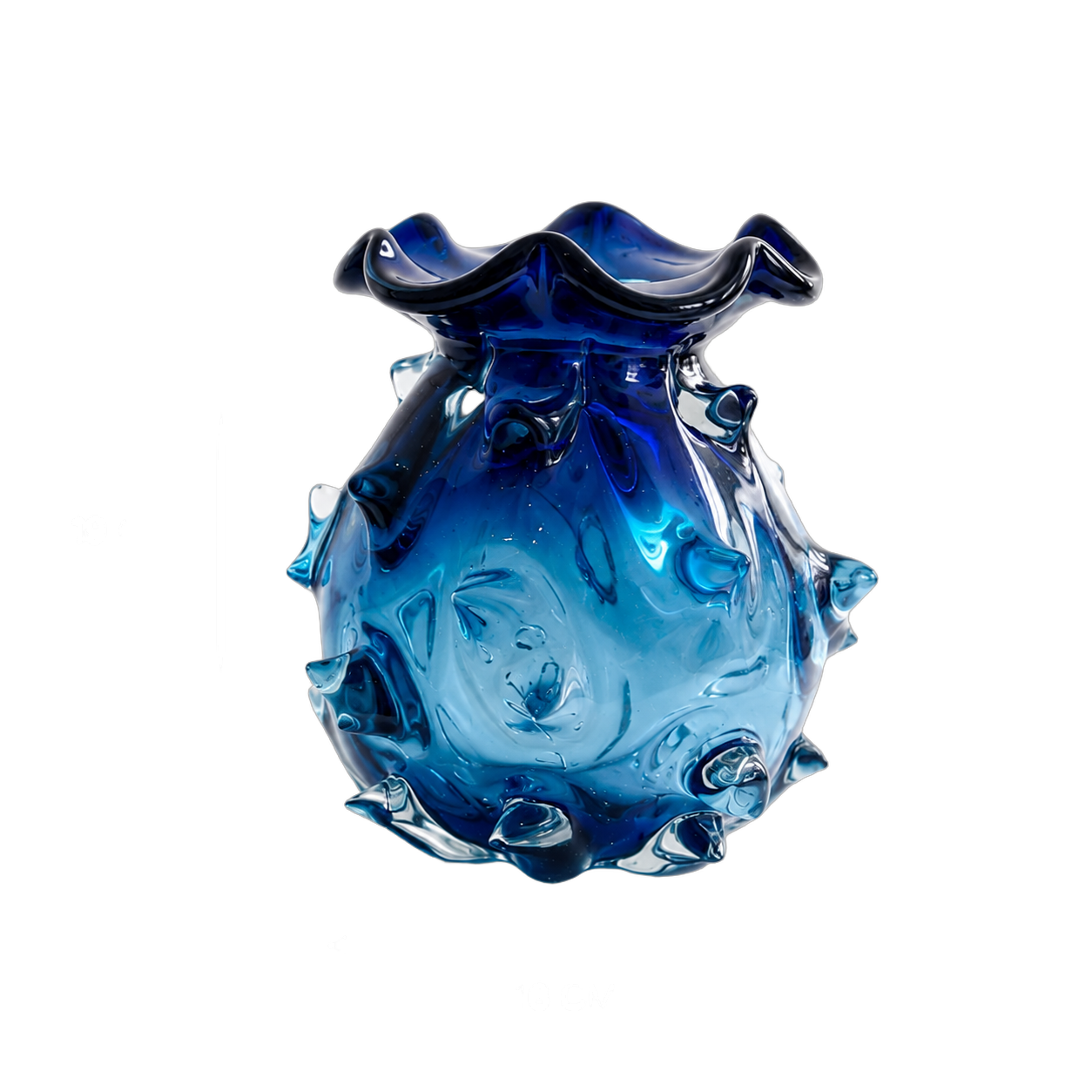 Jarrón de cristal de Murano ondulado pequeño, Azul (16*19cm)