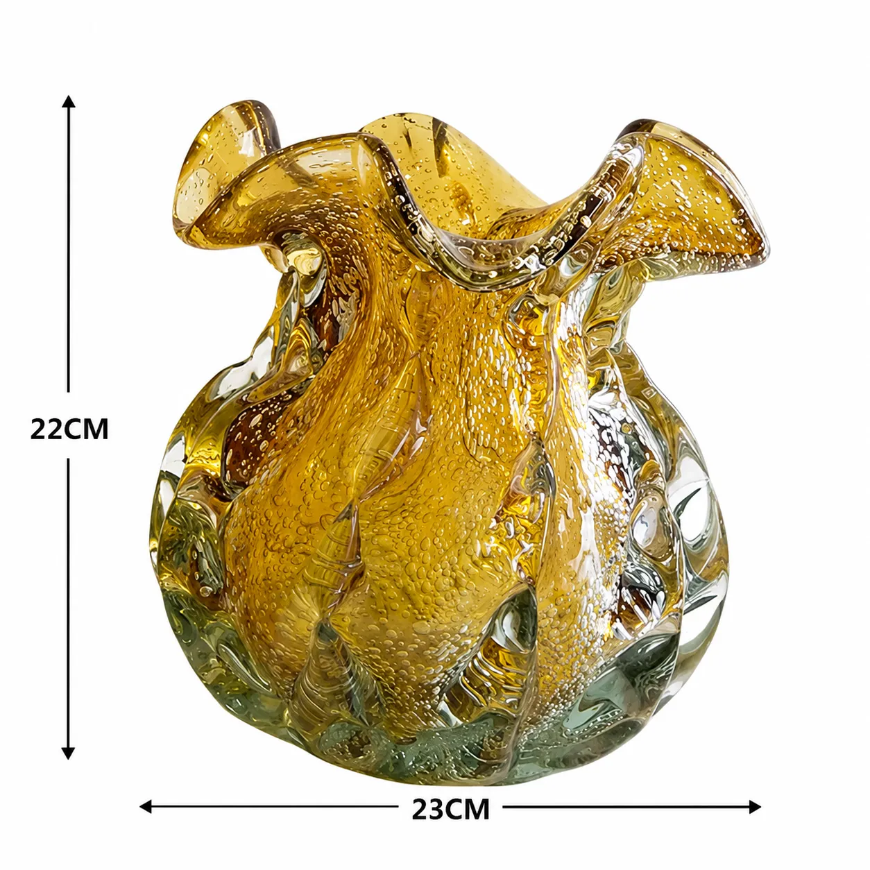 Jarrón de cristal de Murano ondulado grande, Ámbar (23*22cm)