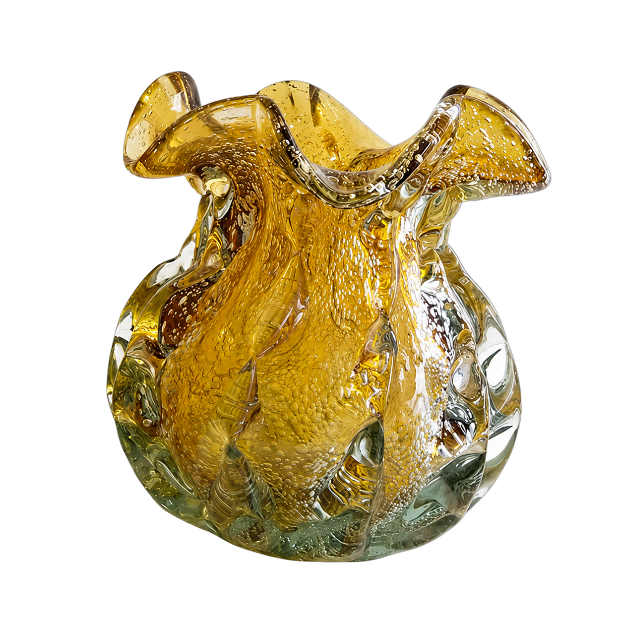 Jarrón de cristal de Murano ondulado grande, Ámbar (23*22cm)