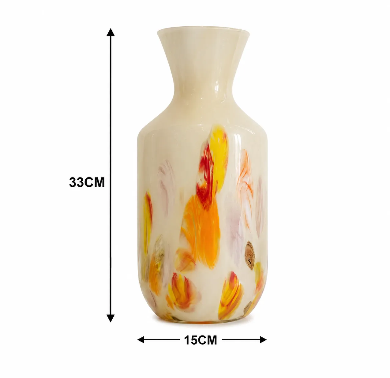 Jarrón de cristal pintado grande, Marfil (15*33cm)