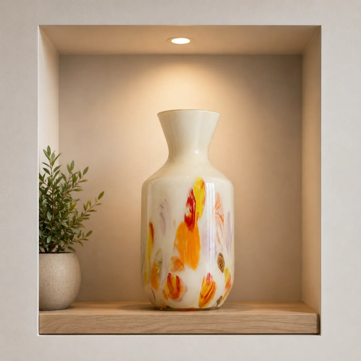 Jarrón de cristal pintado grande, Marfil (15*33cm)