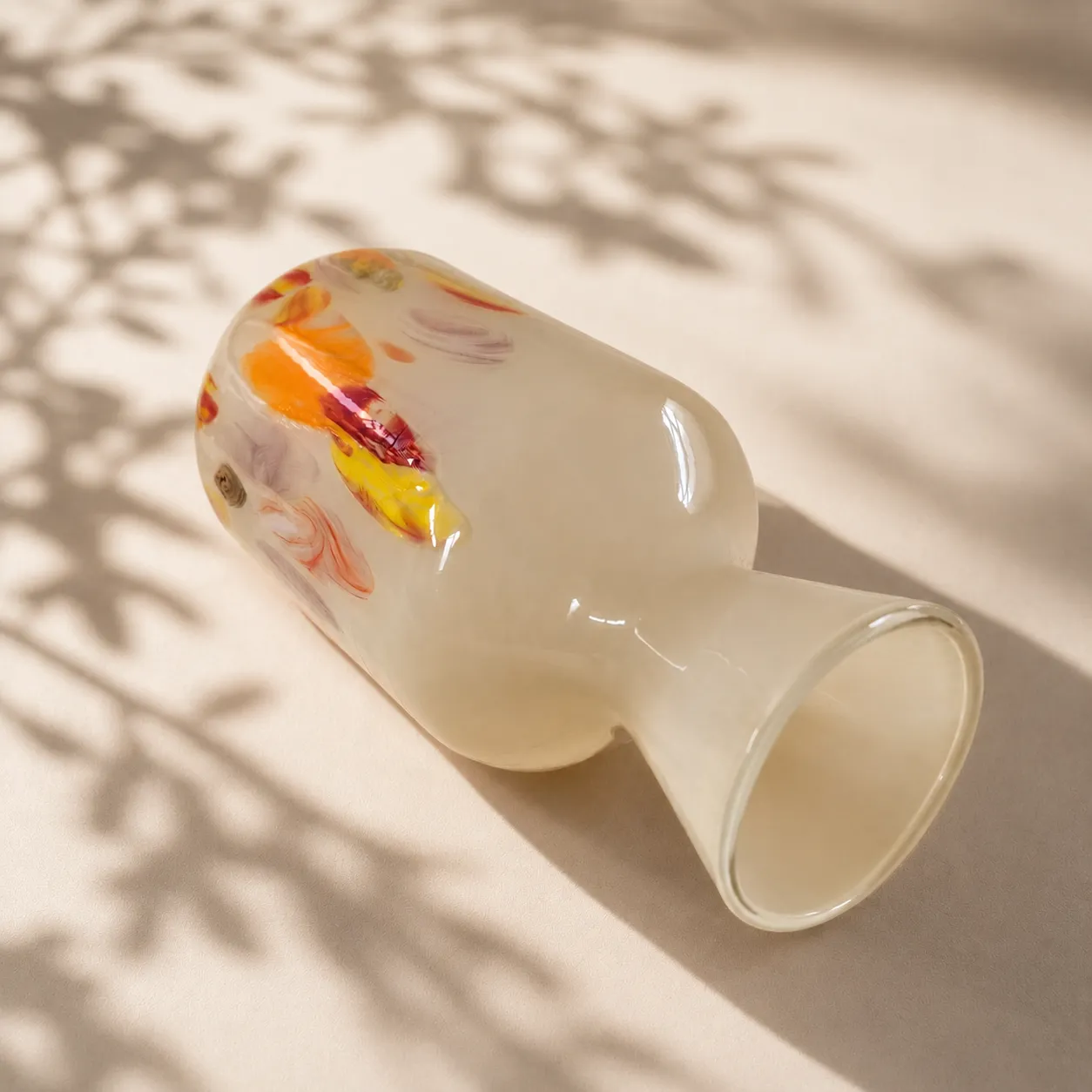 Jarrón de cristal pintado grande, Marfil (15*33cm)