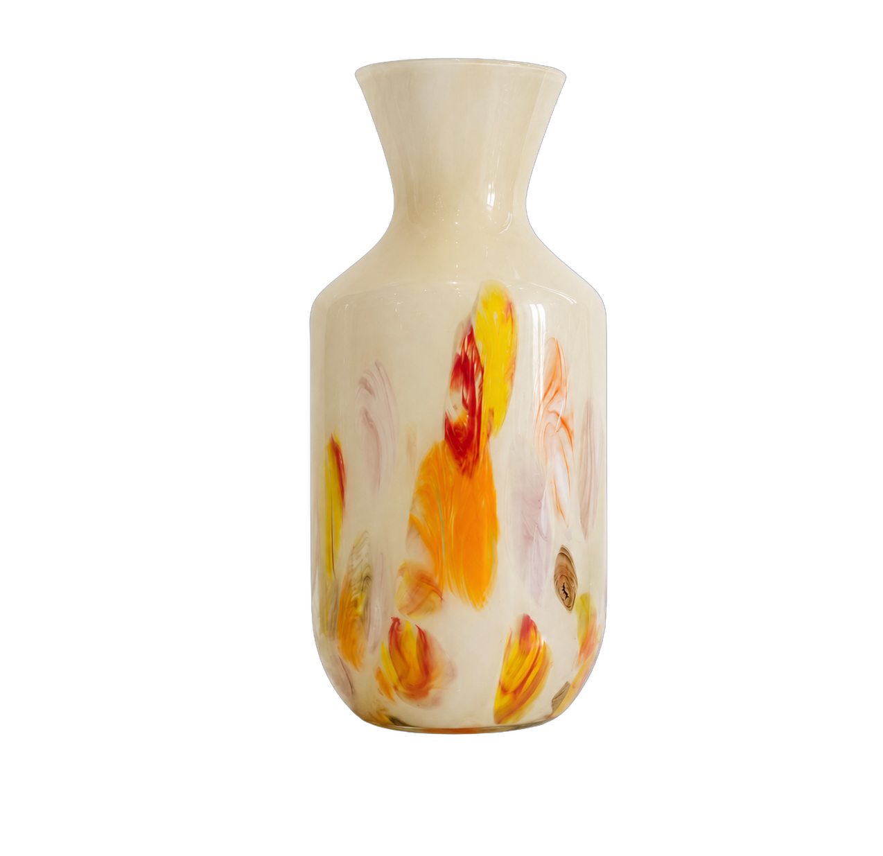 Jarrón de cristal pintado grande, Marfil (15*33cm)