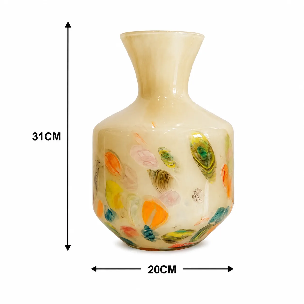 Jarrón de cristal pintado mediano, Marfil (20*31cm)
