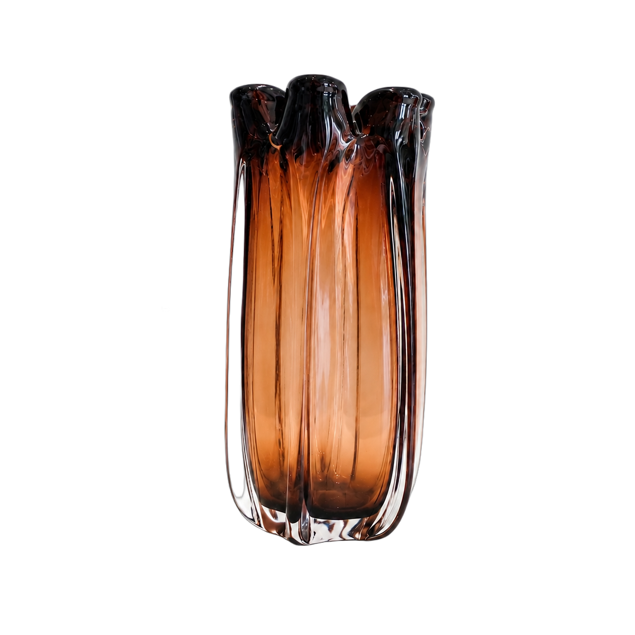 Jarrón de cristal de Murano pétalos grande, Ámbar y humo (14*30cm)