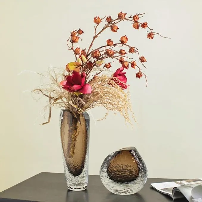 Set jarrones de cristal de Murano craquelado pequeño, Humo (17*20cm)