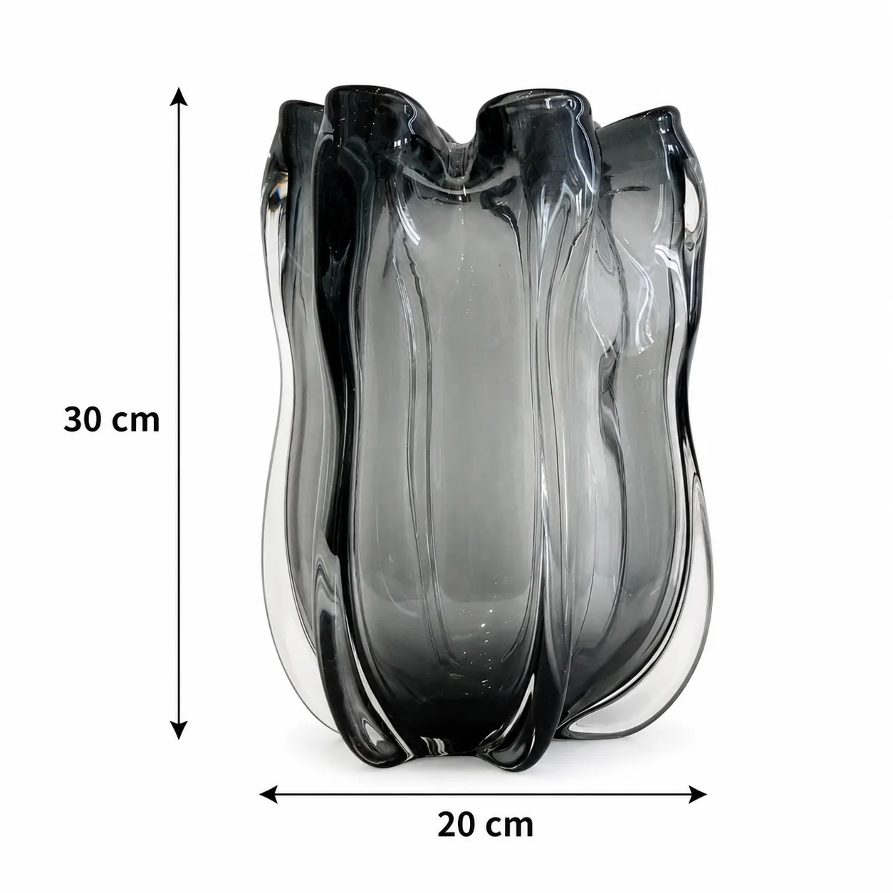 Jarrón de cristal de Murano ondulado grande, Humo (20*30cm)