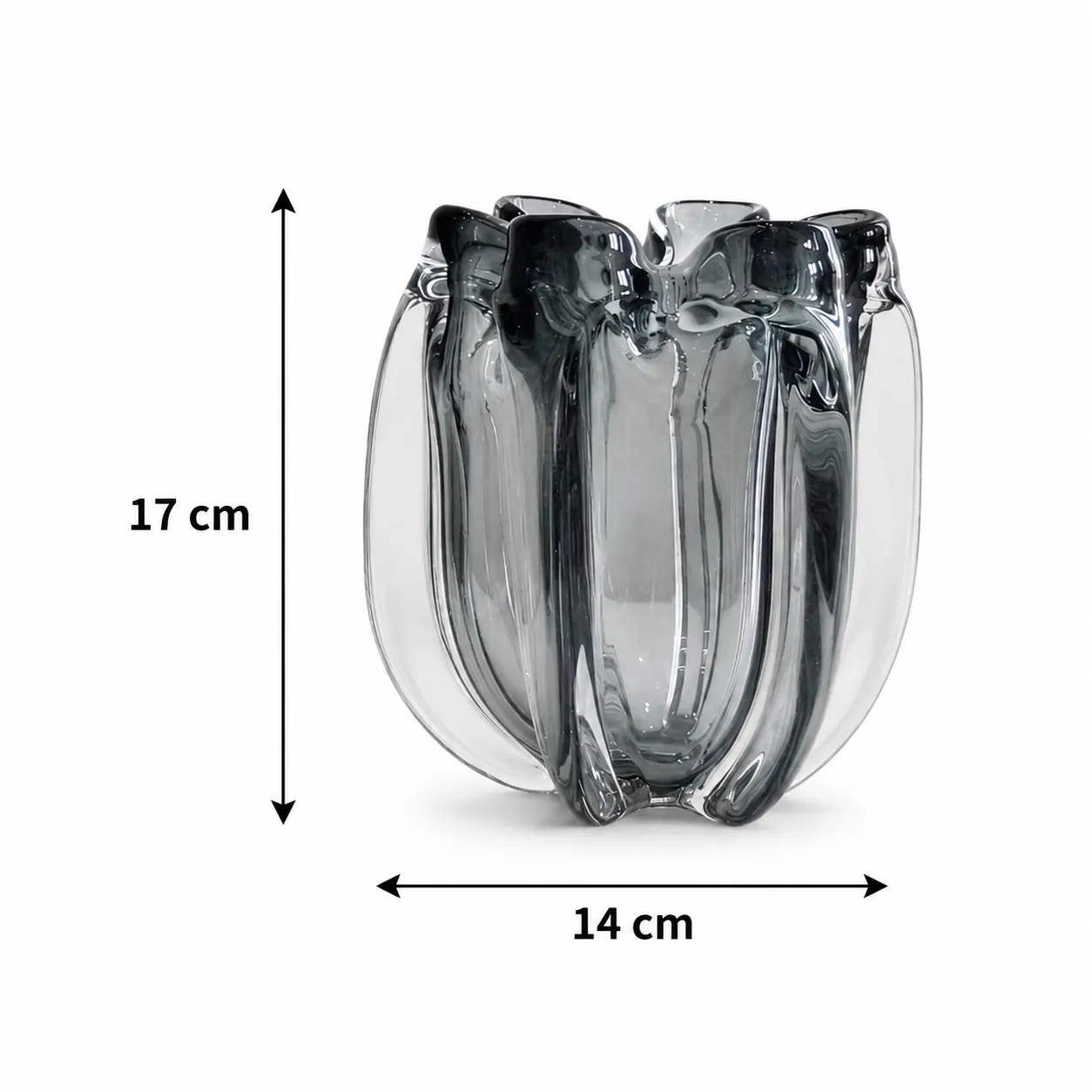 Jarrón de cristal de Murano ondulado pequeño, Humo (14*17cm)