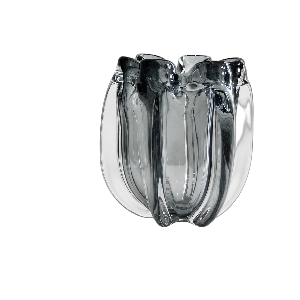 Jarrón de cristal de Murano ondulado pequeño, Humo (14*17cm)