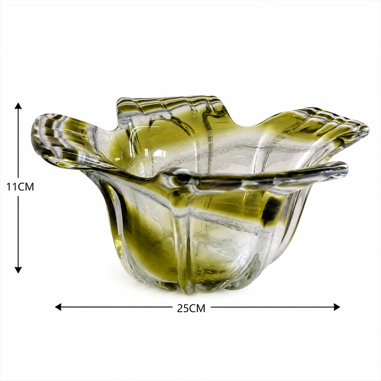 Bandeja de cristal de Murano ondulada, Verde oliva (25*11cm)