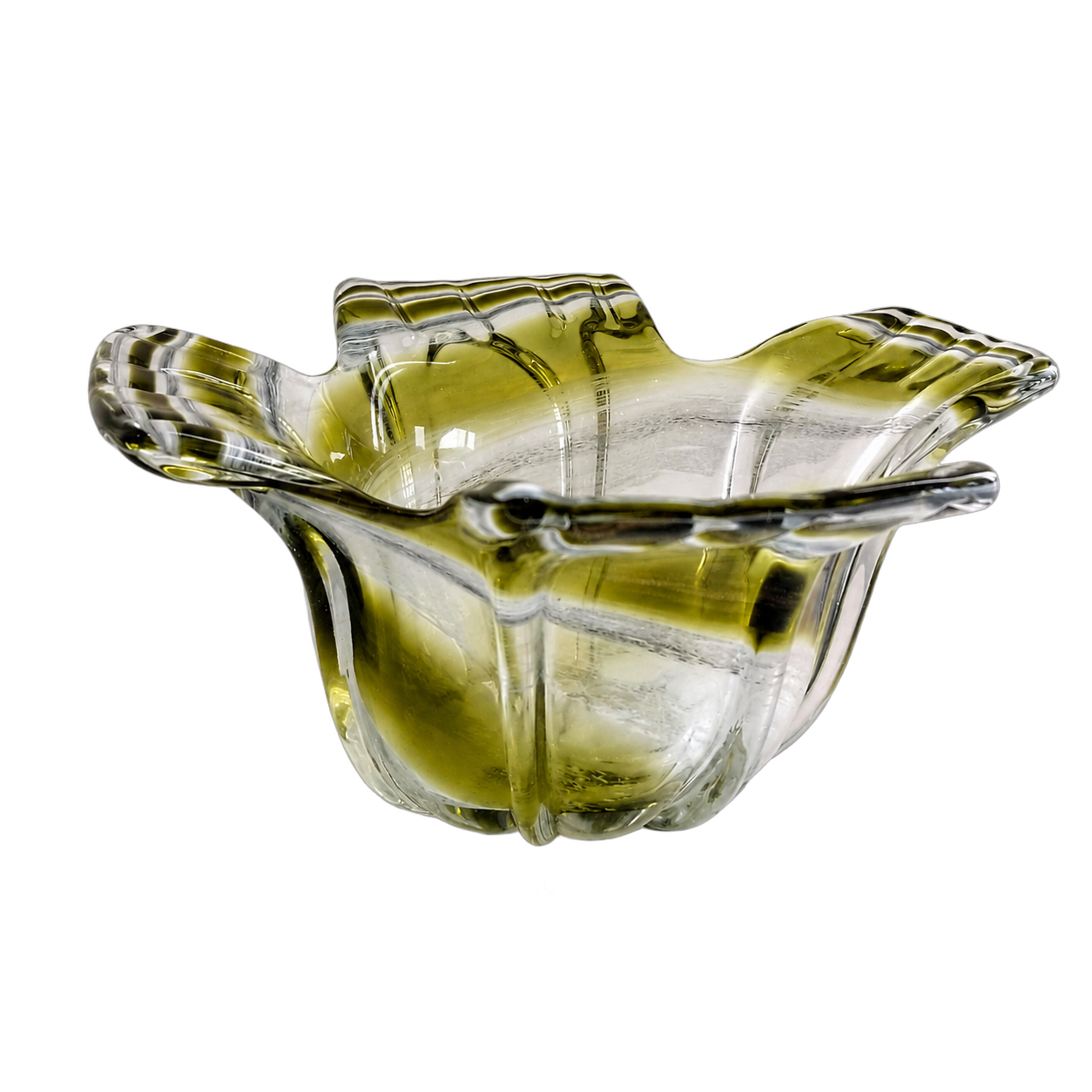 Bandeja de cristal de Murano ondulada, Verde oliva (25*11cm)