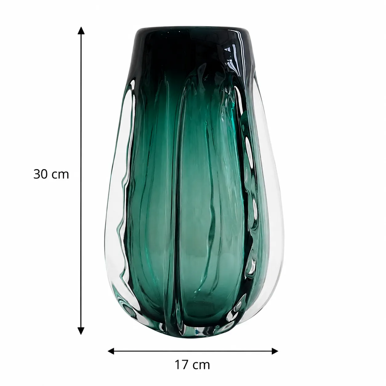 Jarrón de cristal de Murano facetado grande, Verde azulado (17*30cm)