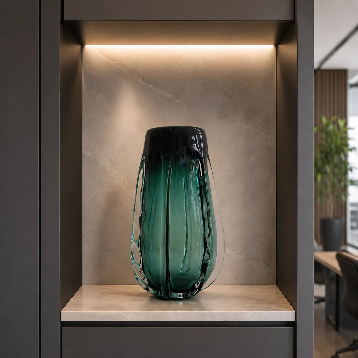 Jarrón de cristal de Murano facetado grande, Verde azulado (17*30cm)