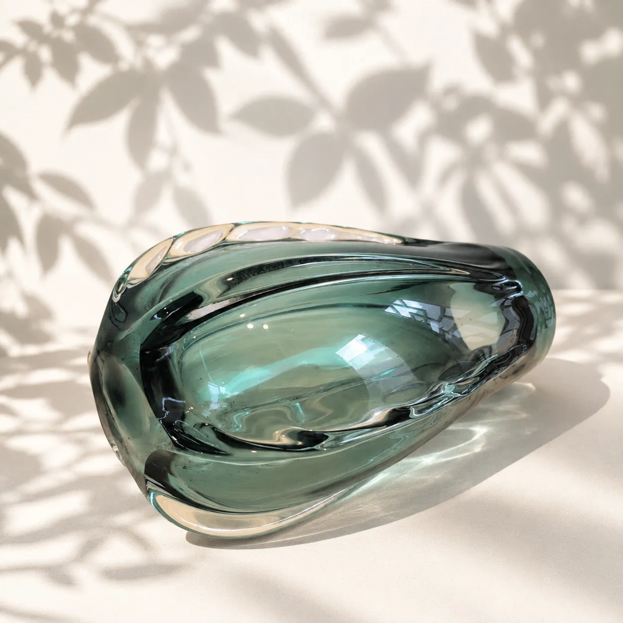Jarrón de cristal de Murano facetado grande, Verde azulado (17*30cm)
