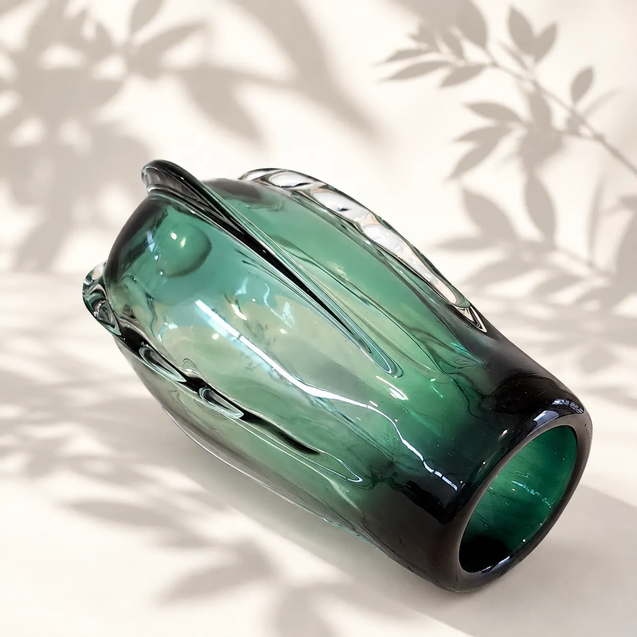 Jarrón de cristal de Murano facetado grande, Verde azulado (17*30cm)
