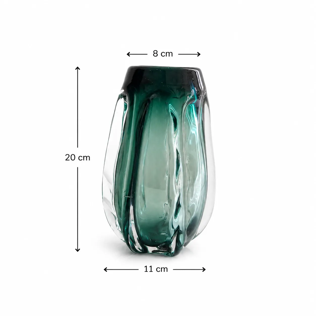 Jarrón de cristal de Murano facetado pequeño, Verde azulado (11*20cm)