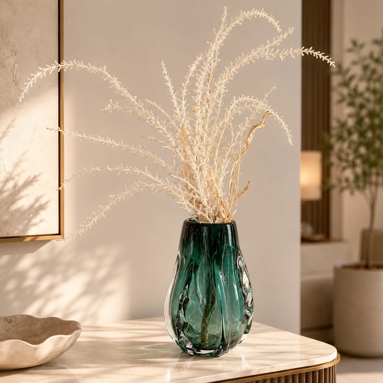 Jarrón de cristal de Murano facetado pequeño, Verde azulado (11*20cm)