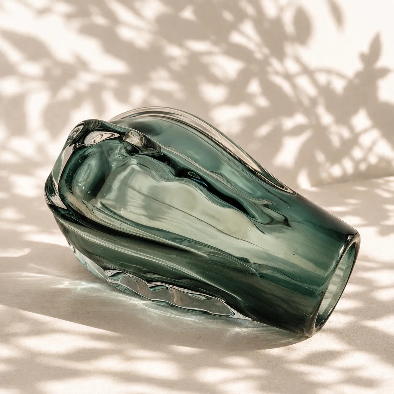 Jarrón de cristal de Murano facetado pequeño, Verde azulado (11*20cm)
